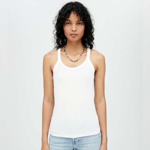 Re/Done Tops - Re/done Ribbed White Scoop Neck 100% Cotton Tank Top EUC Size M